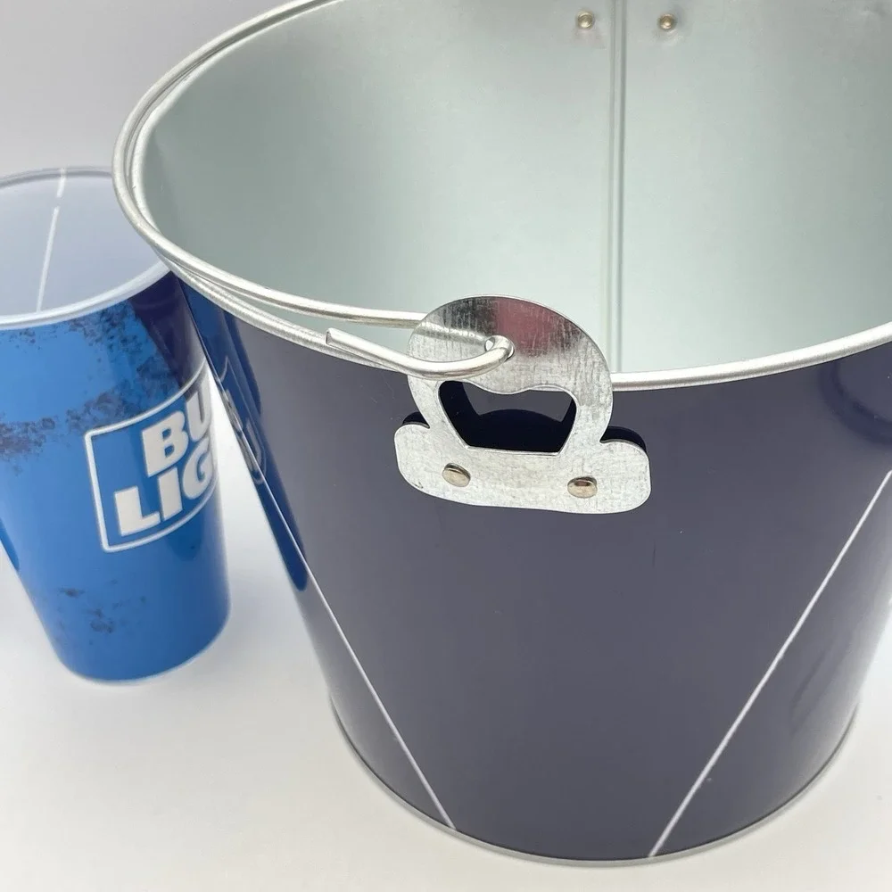 BUD LIGHT‎ Metal Bucket, 2 Bud Light Glasses and 2 Bud Light Coasters